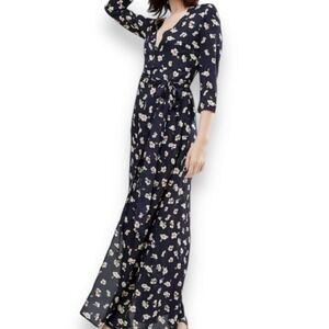 GOLDIE Women's Long Sleeve‎ V-Neck Navy Floral Maxi Dress Size Small | EUC